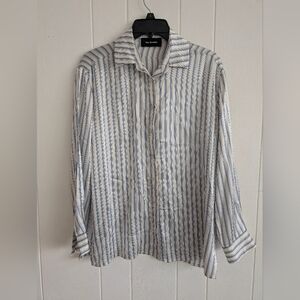 The Kooples White and Blue Striped Casual Shirt